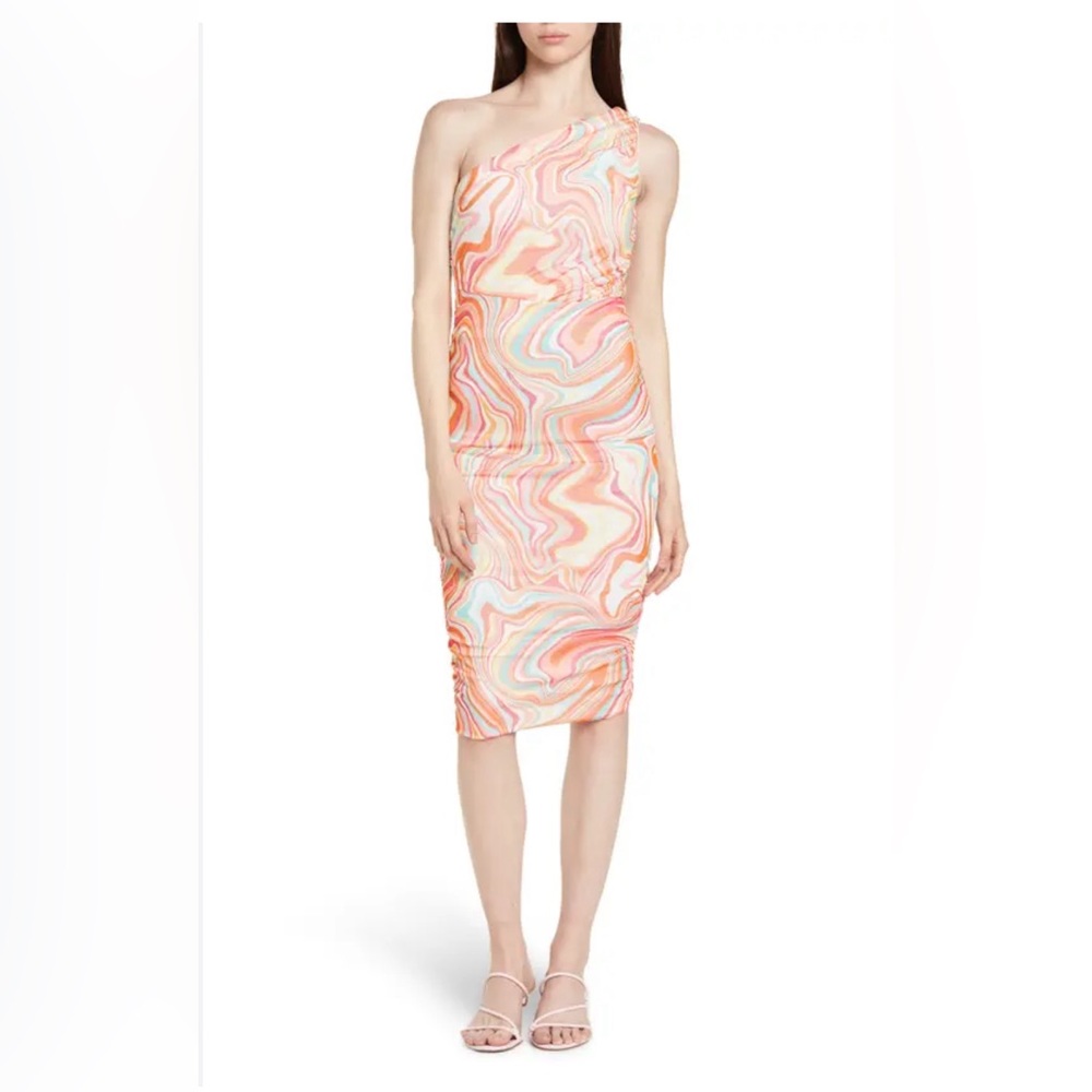 Love by Design One Shoulder Multi Color Marble Dress Size M
